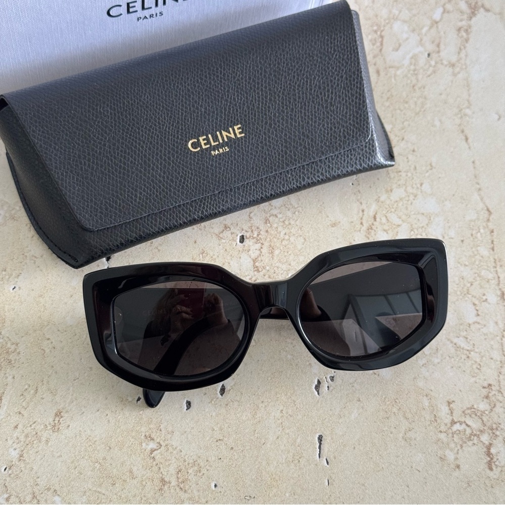 New! Celine Sunglasses, Cl40277i 01a, Black Cat Eye, Authentic